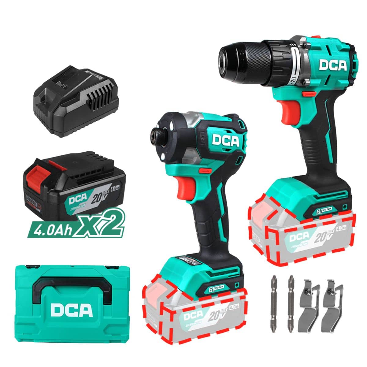 COMBO TALADRO PERCUTOR + DESTORNILLADOR IMPACTO 20V BRUSHLESS 2X4.0AH - ADKIT26EK